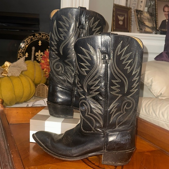 ACME Black Western Boots with Silver Embroidery